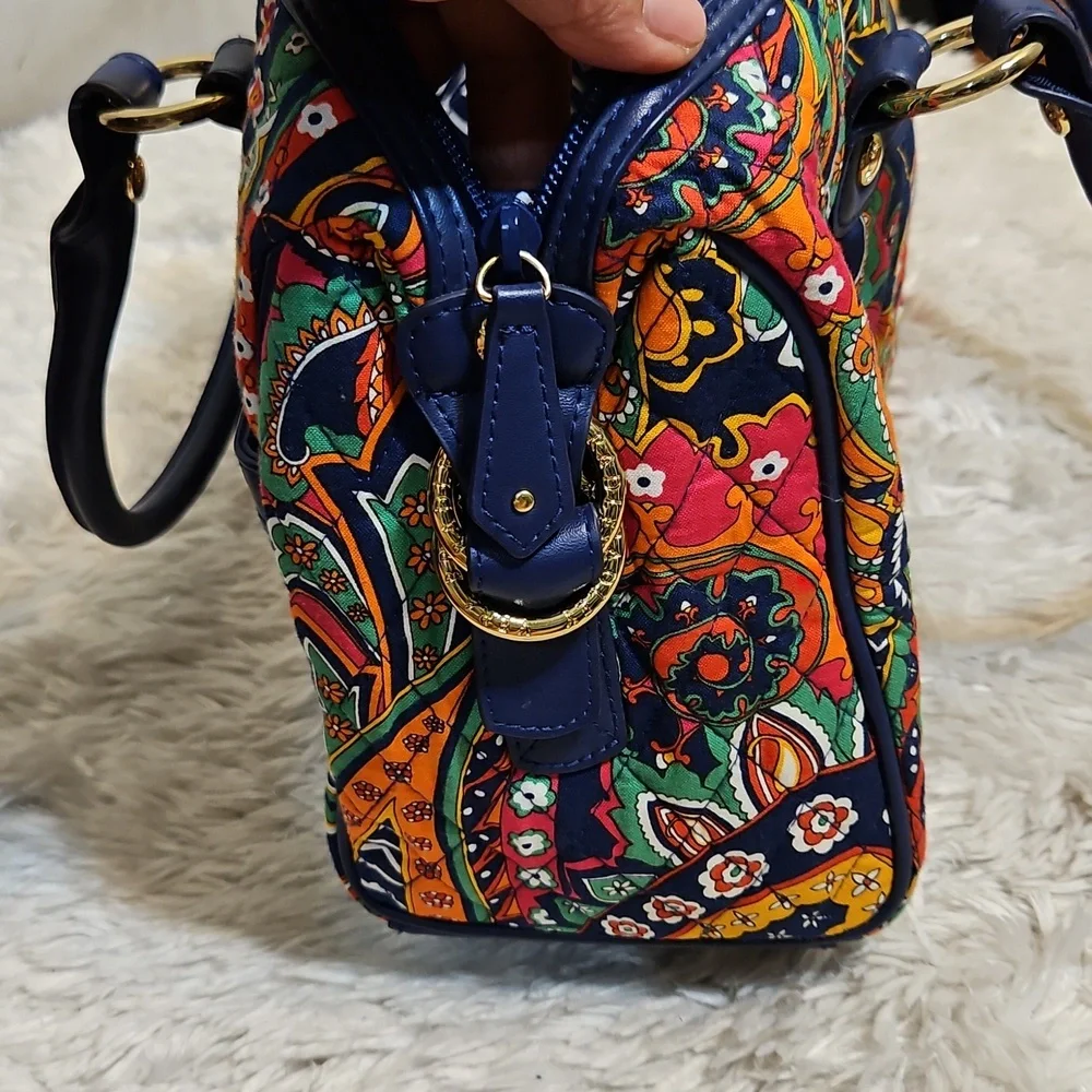 Vera Bradley Boho Paisley Satchel Handbag Leather Trim‎ Gold Accents Top Handle